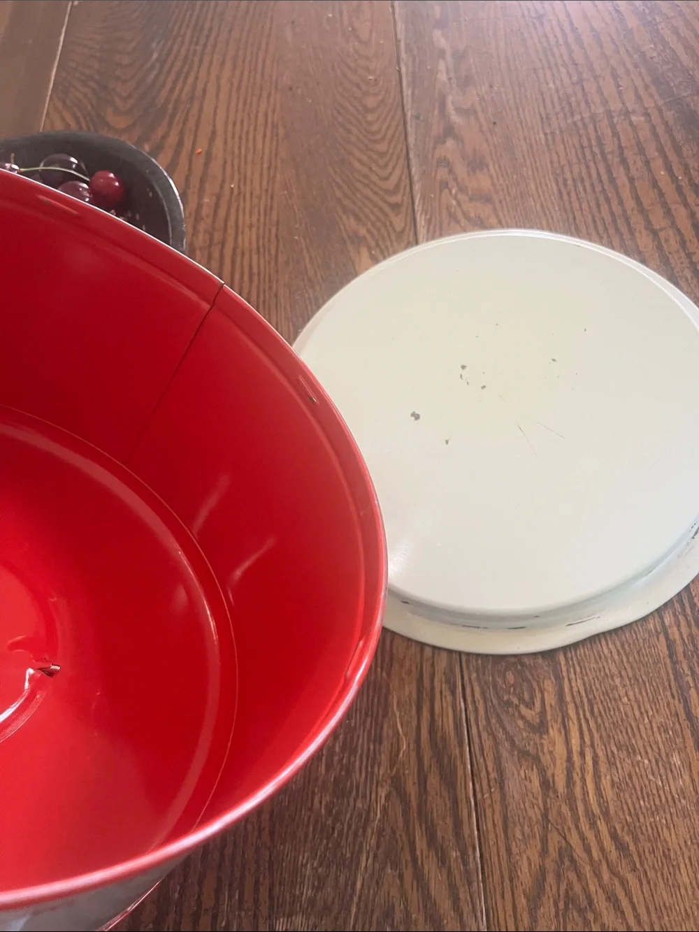 Vintage Red Floral Cake Tin with Yellow Pansy Design